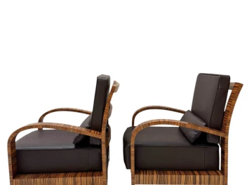 Two Art Deco Lounge Chairs with Leather Cushions France, 1930s